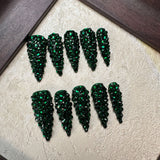 Emerald Bling Collection: "Full Emerald Glitter" – Extra Long Stiletto Press-On Nails