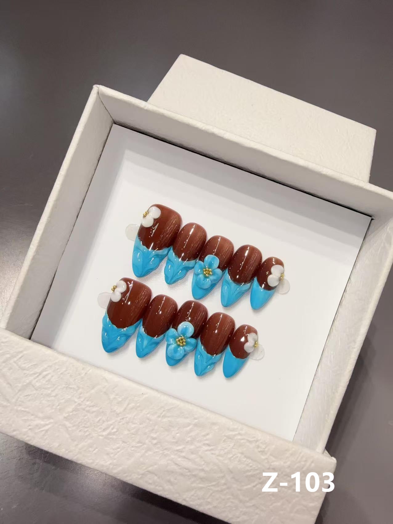 365nails: "Cocoa Bloom" – 3D Floral Handmade Coffin Nails