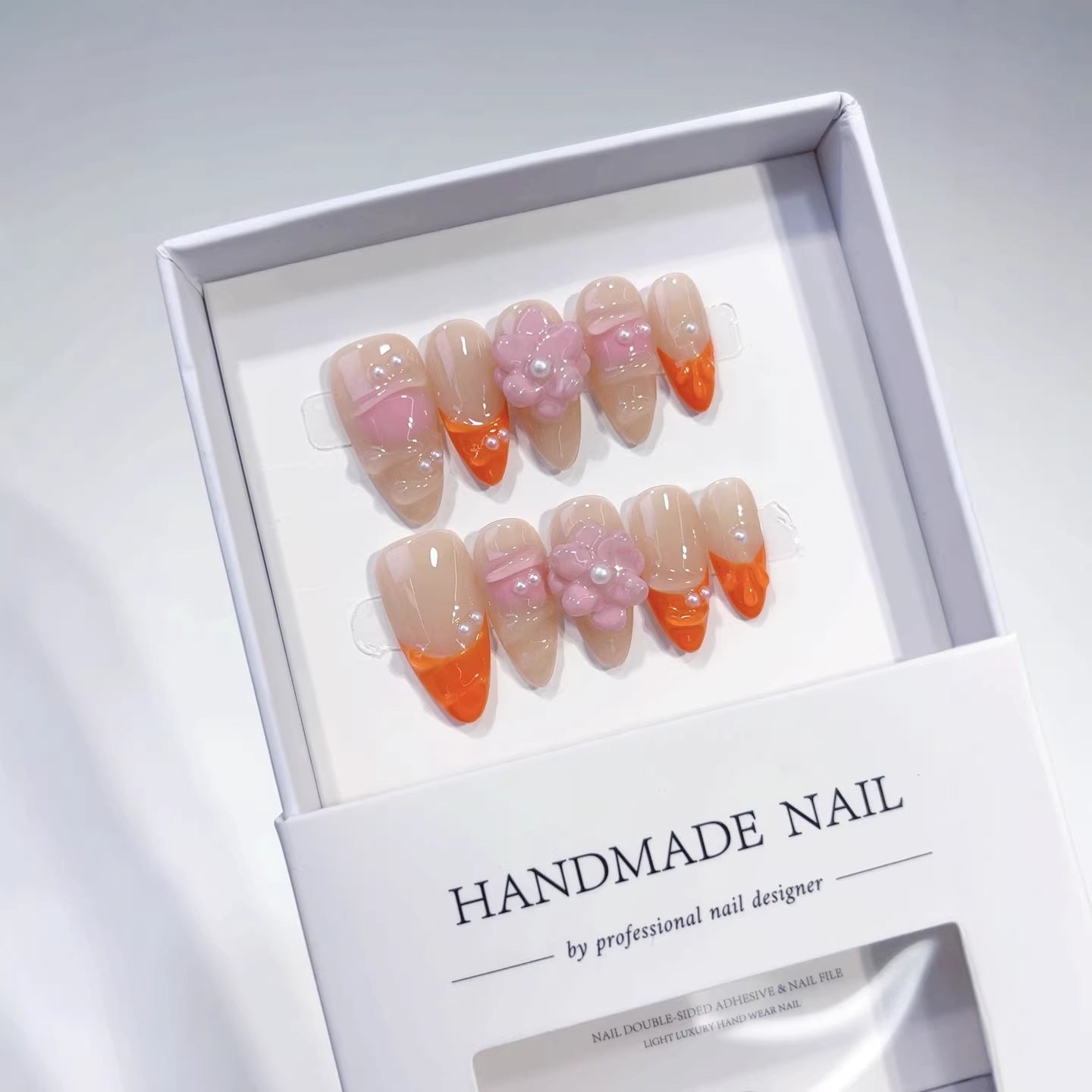 Peach Blossom: "Sunset Bloom" – Long Almond Press-On Nails