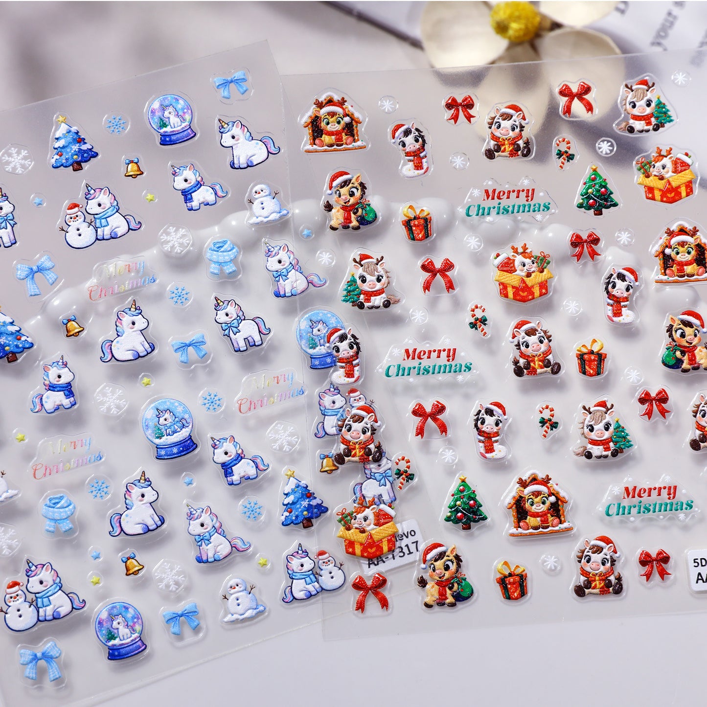 Original Snowflake Unicorn Nail Art Sticker 5D Embossed Three-dimensional Christmas Pony DIY Nail Sticker Ornament AA