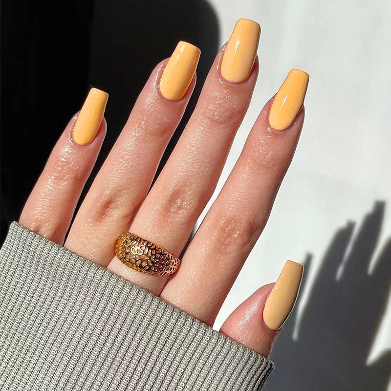 黃色成品短款芭蕾形穿戴甲貼片 批發｜365nails