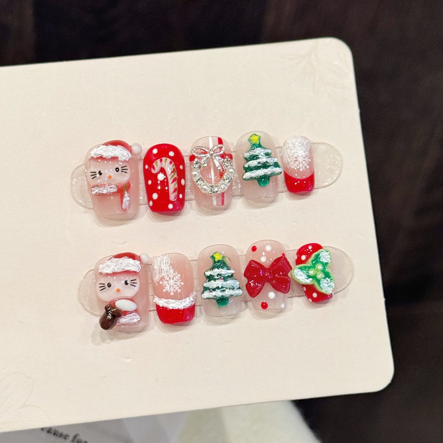 Cute Christmas Santa Tree Red Festive Press On Nails