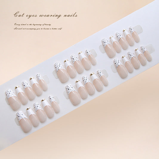 Pontas de unha pré-fabricadas, unhas tridimensionais douradas, estampa de leopardo francesa, patch de manicure para meninas doces, 30 peças｜365nails