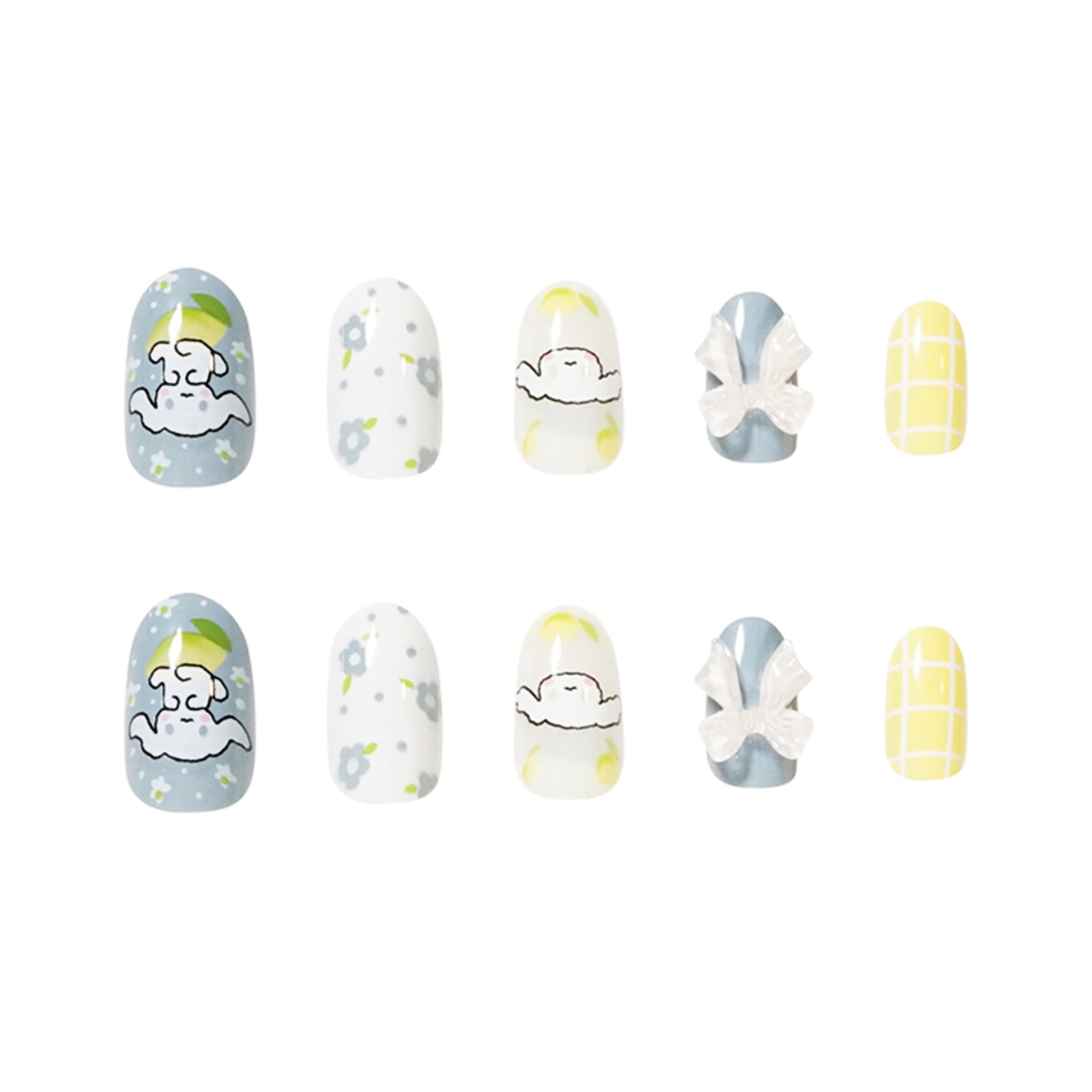 Yugui, una celebridad de Internet con un adorable dibujo animado de perro con armadura, uña redonda corta, producto terminado, uña con lazo al por mayor | 365nails