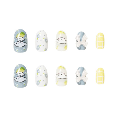 Internet celebrity cute cartoon Yugui dog wearing armor short round nail piece finished product wholesale  bow nail piece｜365nails