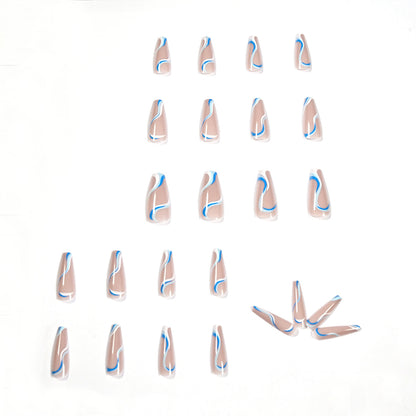 wavy lines, blue and white  products, nail patches, removable nail patches｜365nails