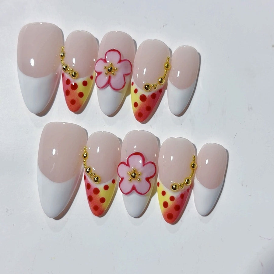 365nails-Tropical Bloom: "Southeast Asian Floral" – Medium Almond Handmade Nails