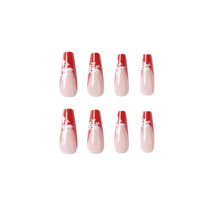 Nail art piece Red edge French  Christmas snowflake nail finished product wholesale  nail art patch ｜365nails