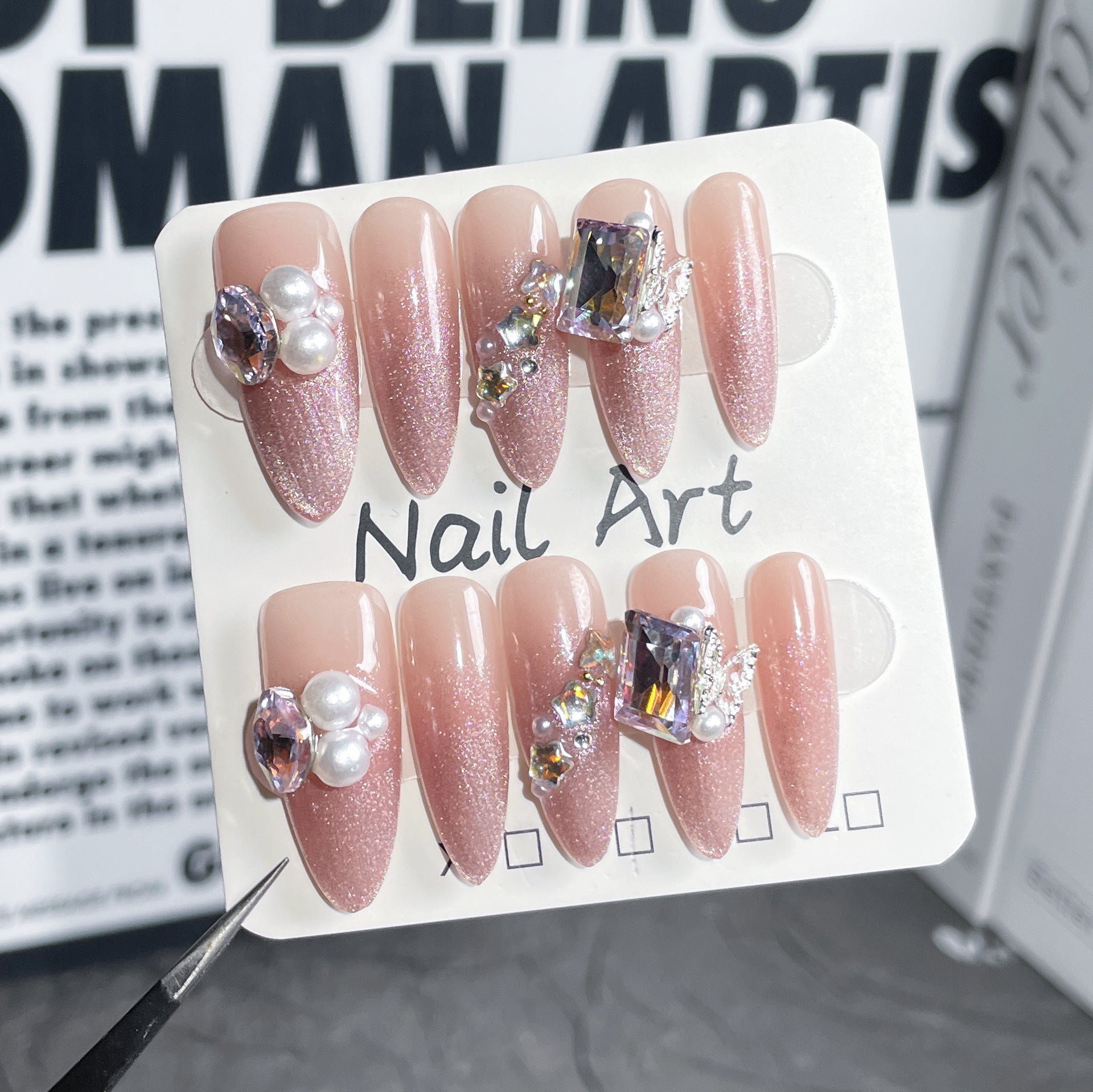 Handmade Press-on Nails Autumn and Winter New cat eye  Ice Through Pile Diamond Wearable s｜365nails