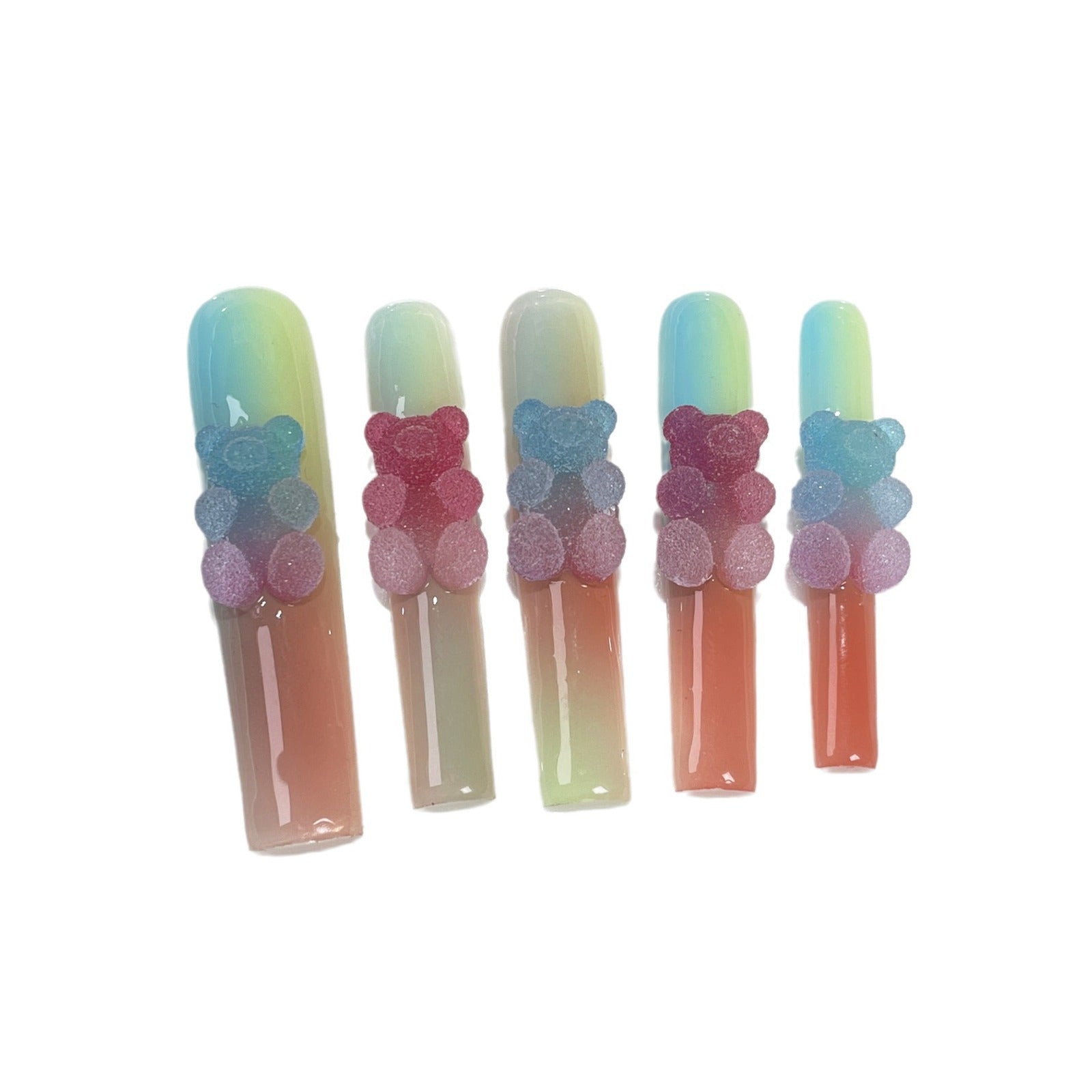 Spray gun multi-color gradual change Handmade press on nails macaron color gummy bear  super long water pipe nail art wholesale｜365nails