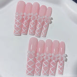 Soft Pink Bow Lace Sweet French Press On Nails