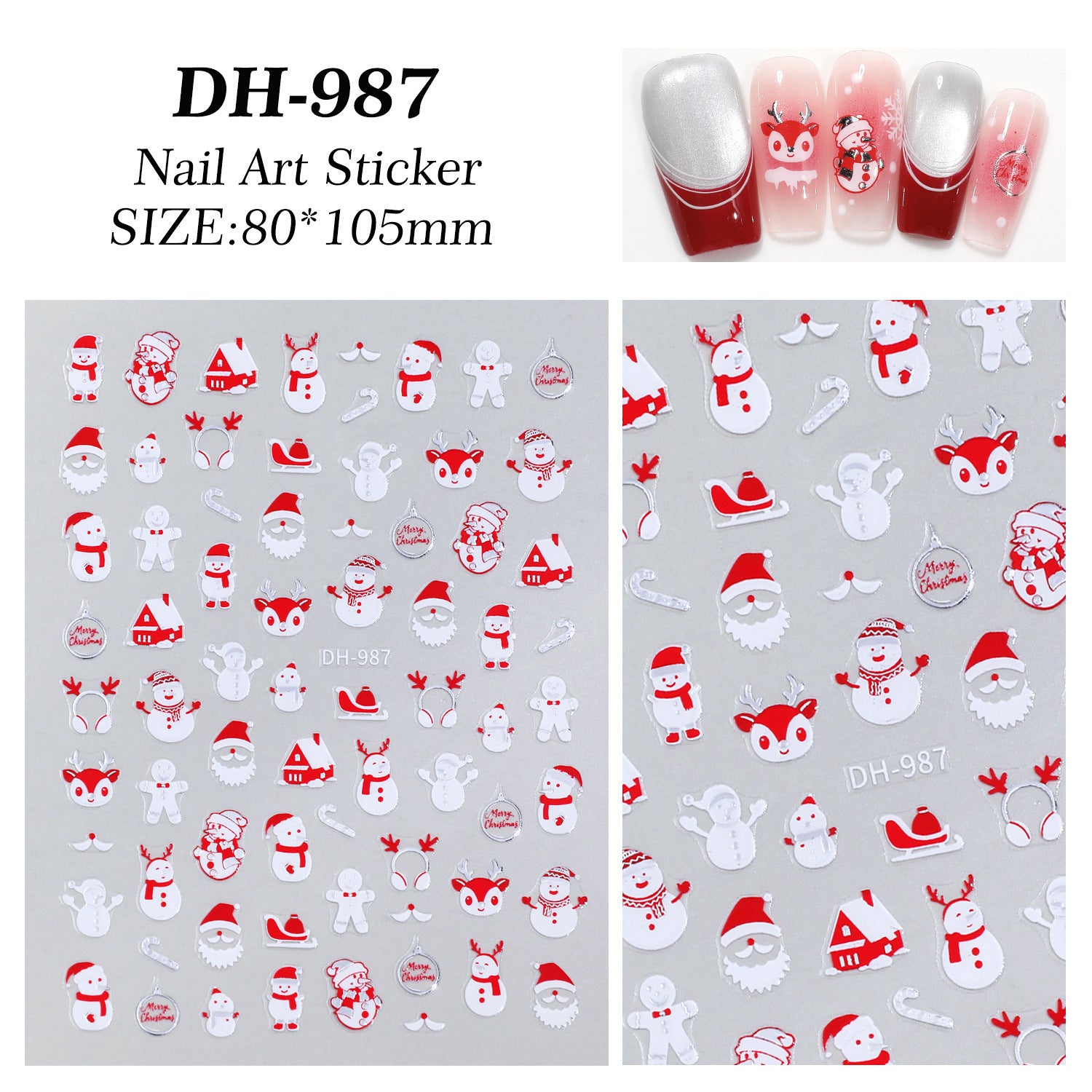 可愛聖誕雪人與小企鵝平面黏貼美甲貼紙 DIY DH