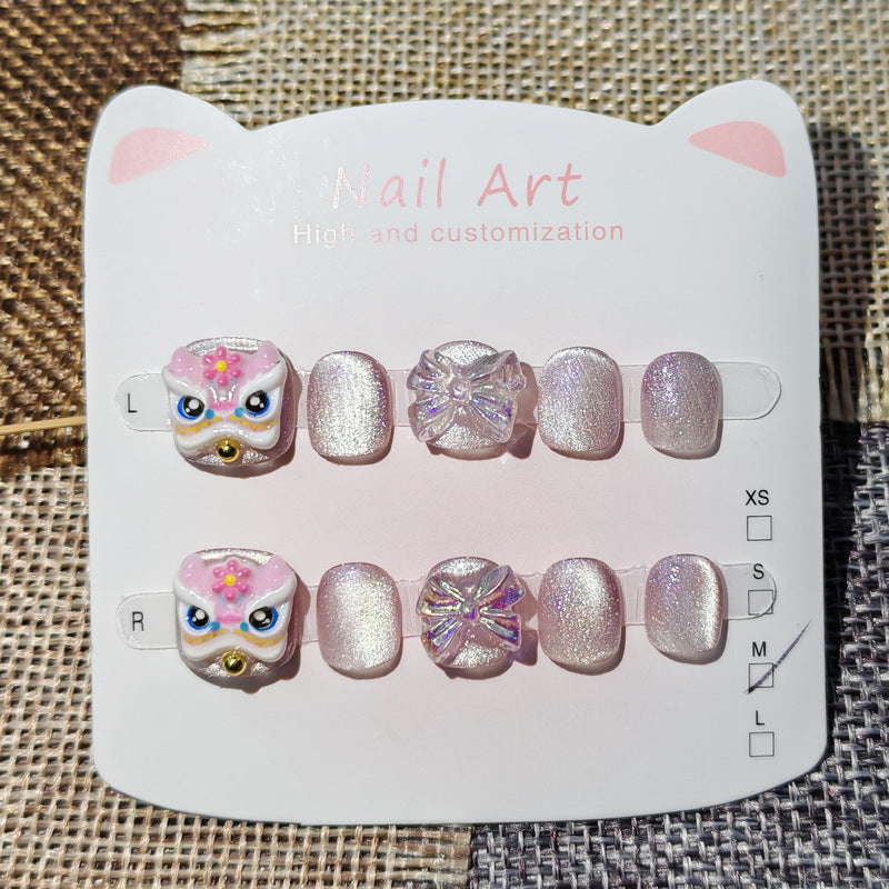 365nails: "pastel lion dance" – short squoval handmade kids press-on nails