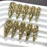 Gold K9 Crystal Luxury Stiletto Press-On Nails