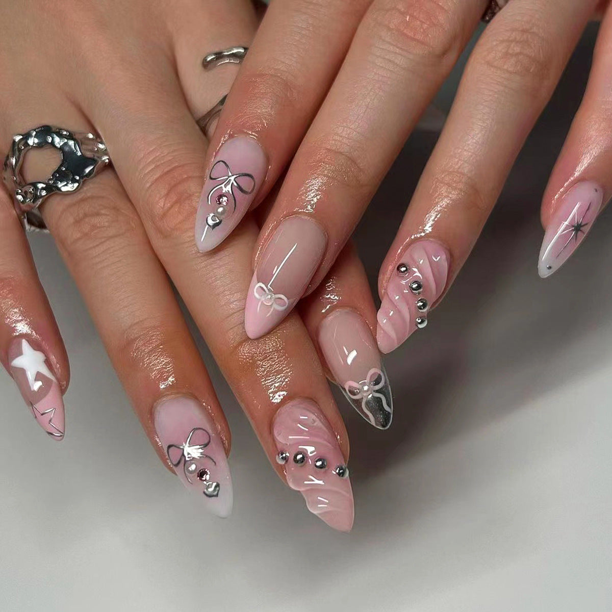 Almofadas de unha francesas 3D rosa, adesivos de manicure para unhas postiças, produtos acabados removíveis, 24 almofadas de unha no atacado｜365nails