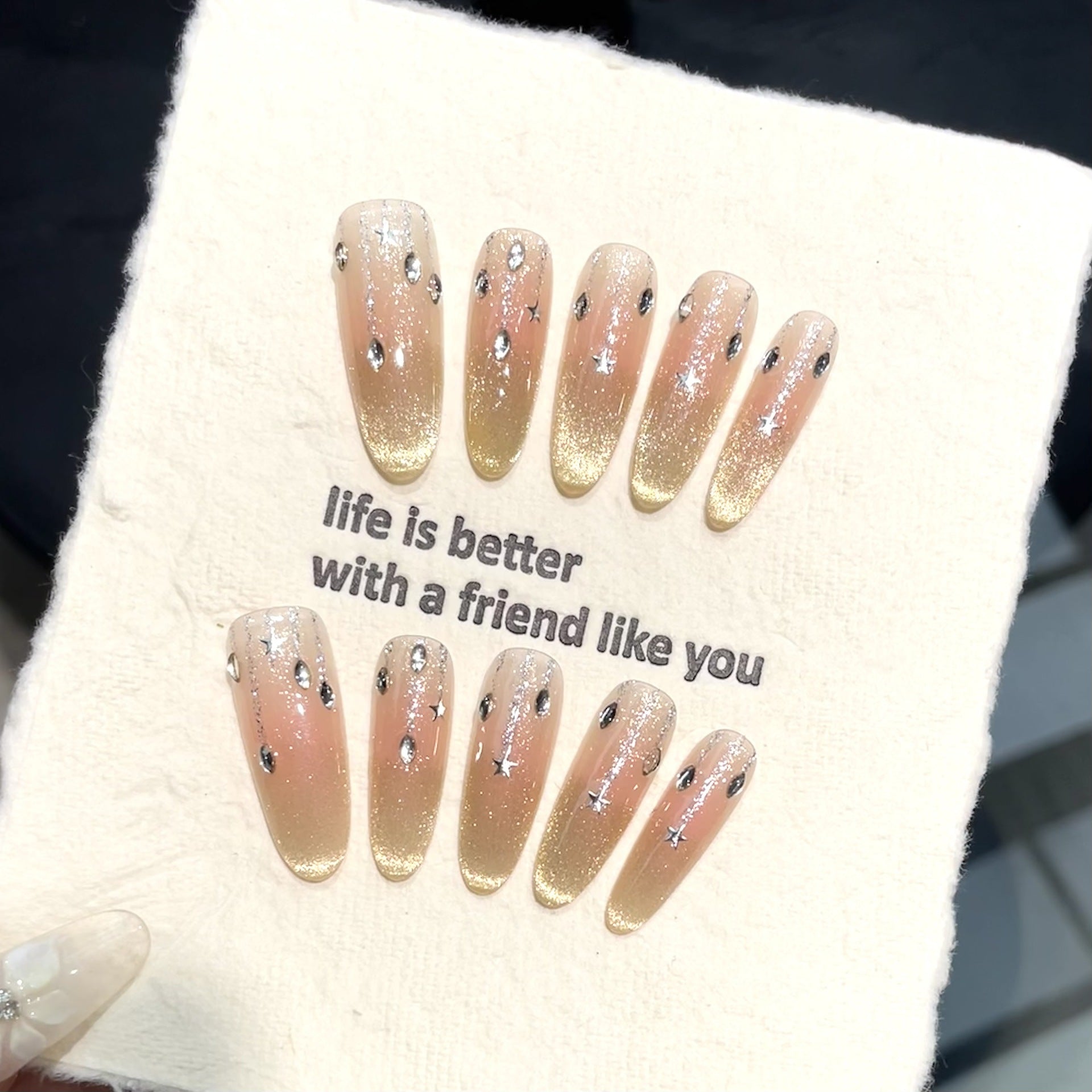 365nails: "Golden Hour" – Glitter Ombré & Silver Flake Handmade Long Coffin Nails