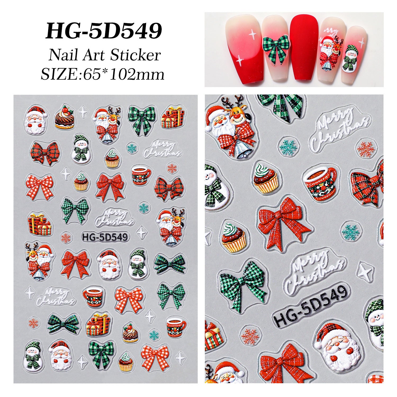 Original Christmas snowman manicure sticker 5D relief three-dimensional colored Christmas tree DIY nail sticker jewelry HG model