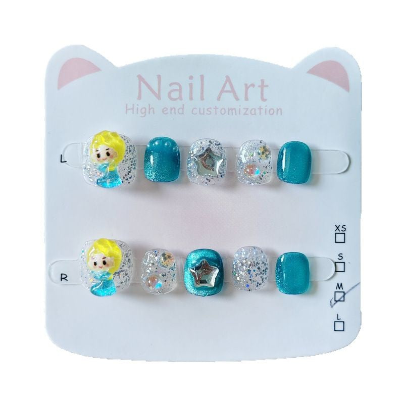 365nails: "a magia da princesa de gelo" – unhas postiças redondas curtas feitas à mão para crianças