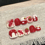365nails: "sweet strawberry tanghulu" – short squoval handmade kids press-on nails