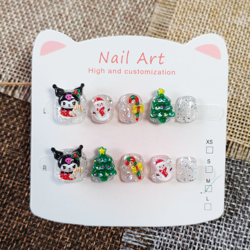 365nails-Christmas Kuromi Kids Series: "Sparkle Holiday Magic" – Short Square Kids Nail Art