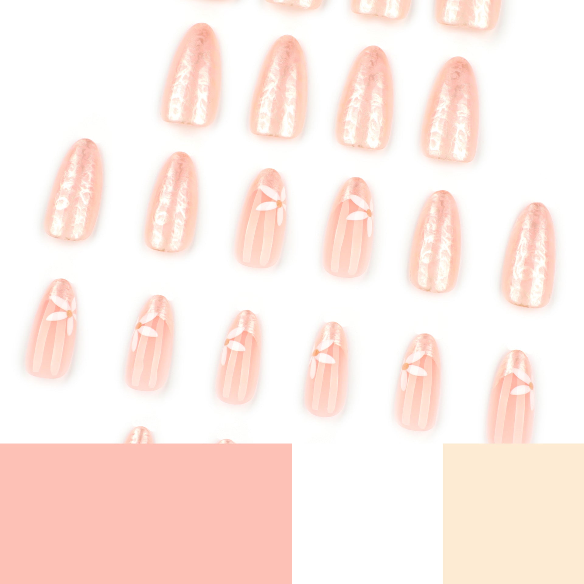 夏季新品 白色小清新花朵美甲 假甲 杏仁形 可穿戴甲片 批發｜365nails