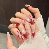Red Glitter Bow Crystal Festive Press On Nails