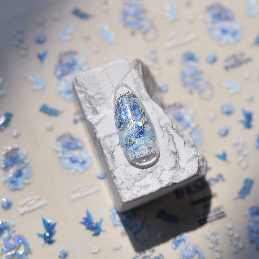 365nails: "Blue Floral Dragon" – nail art stickers