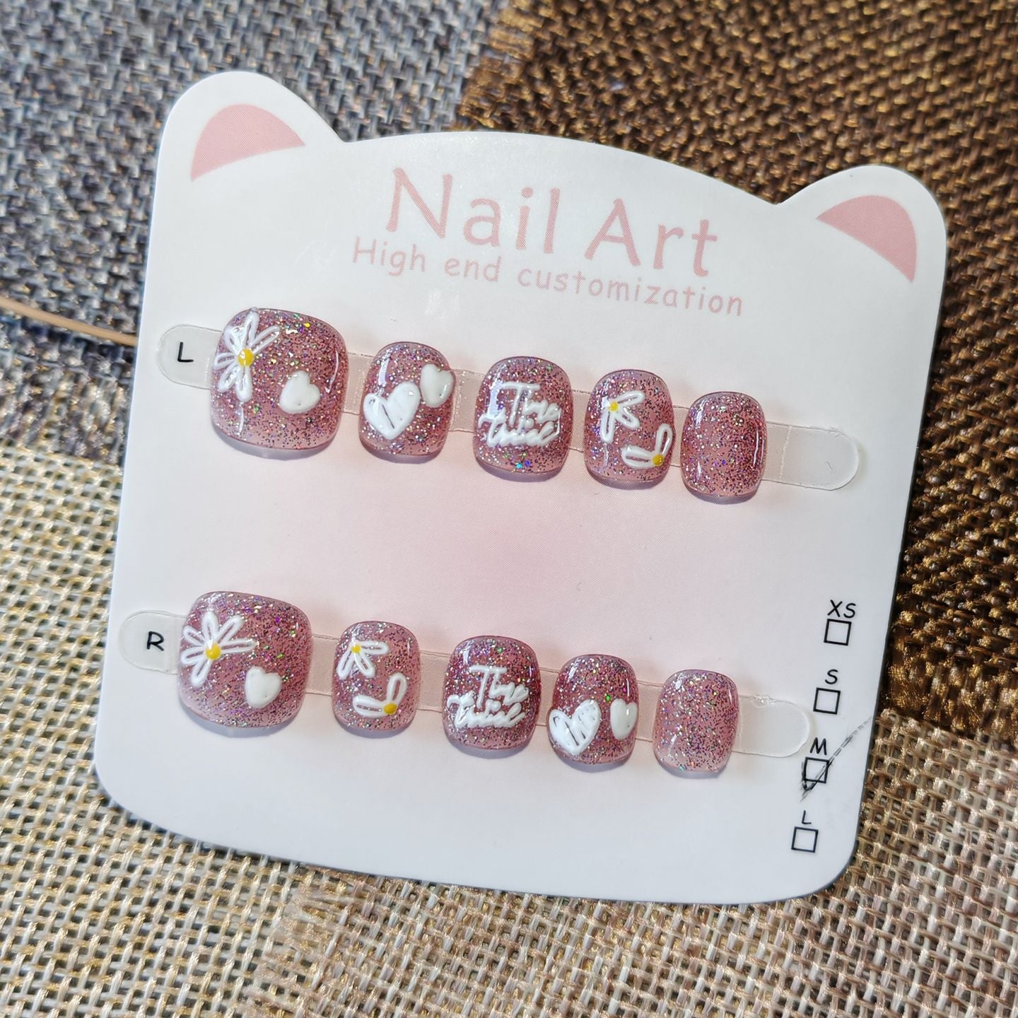 365nails: "starlit daisy" – short round handmade kids press-on nails