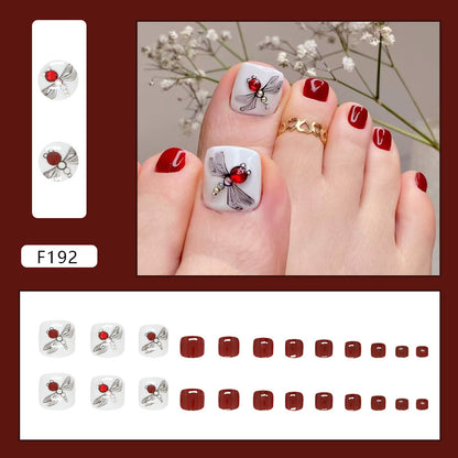 Summer smart burgundy flash diamond dragonfly atmosphere  ins wind Press-on toenails nail finished product removable 24 pieces｜365nails