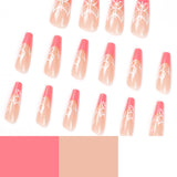 Unhas postiças longas de balé com borboleta rosa por atacado ｜365nails