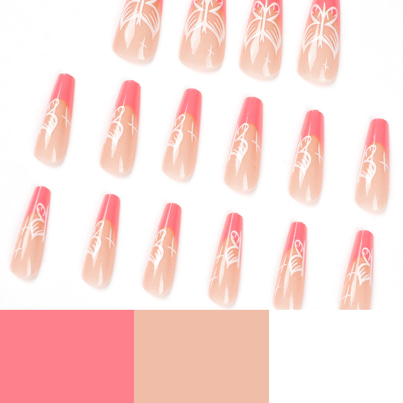 Unhas postiças longas de balé com borboleta rosa por atacado ｜365nails