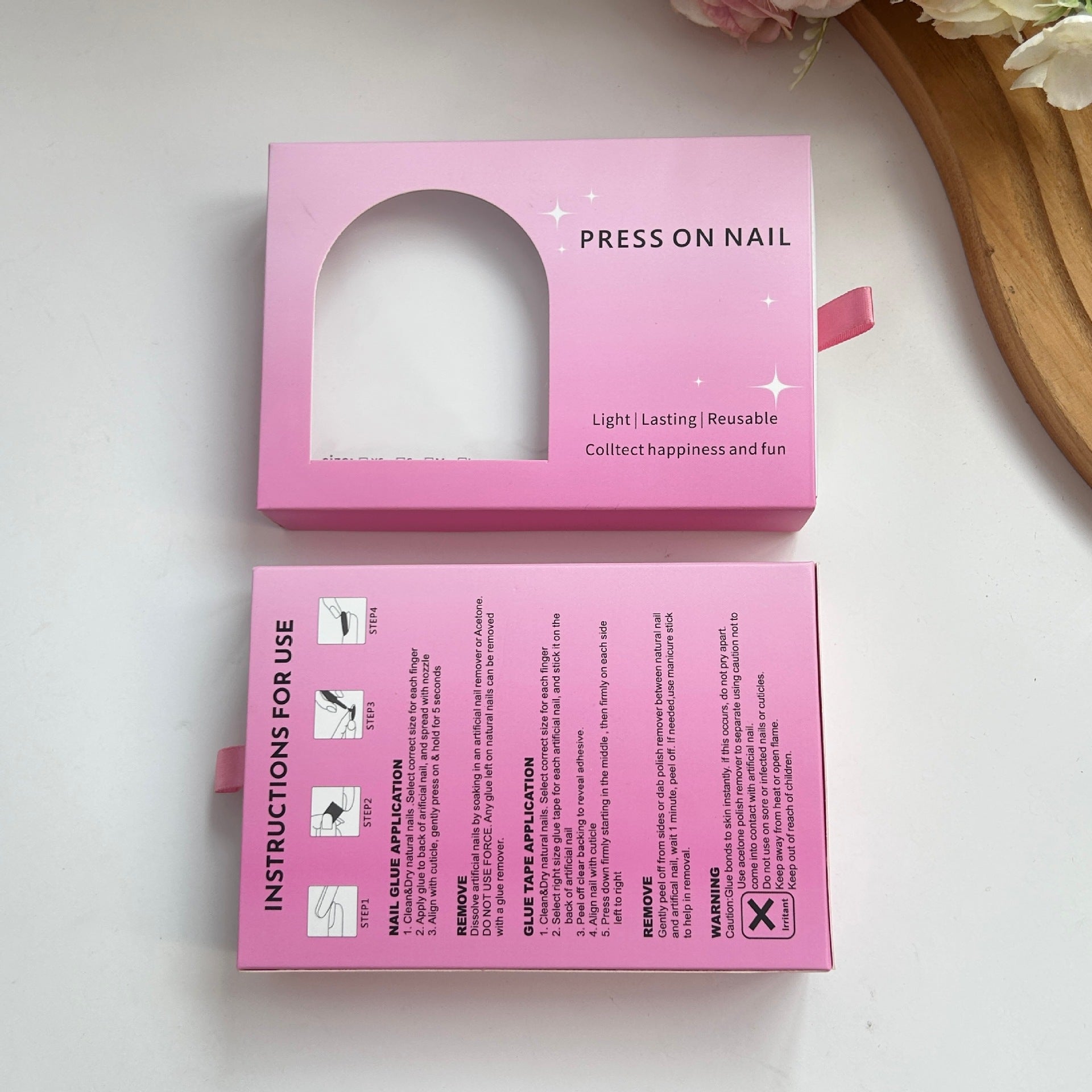 Press‑On Nail Drawer Box with Clear Window – Thick Paper Gift Packaging Box