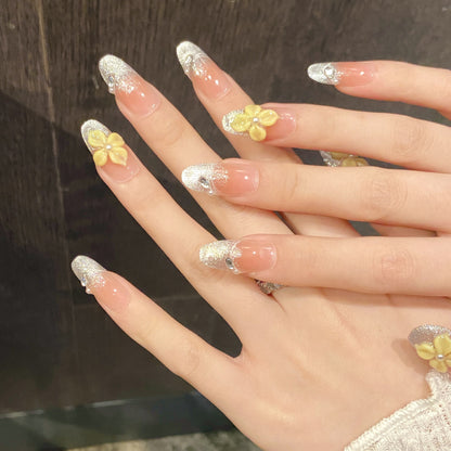Shining cat eye hand pinch flower blush gradient new handmade nails | 365nails