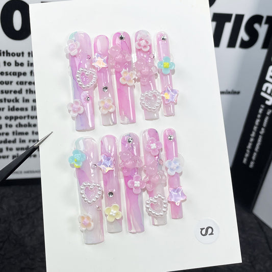 Style super long water pipe nail pure Handmade Press-on Nails watercolor Spice Girl press-on nails sticker wholesale｜365nails