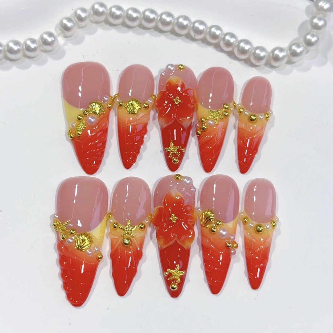 Strawberry Bloom: "Red Berry" – Long Almond Handmade Press On Nails