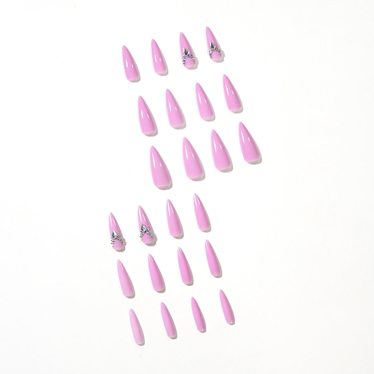 尖形長款粉紅芭蕾水鑽穿戴甲貼片（防水可移除）｜365nails
