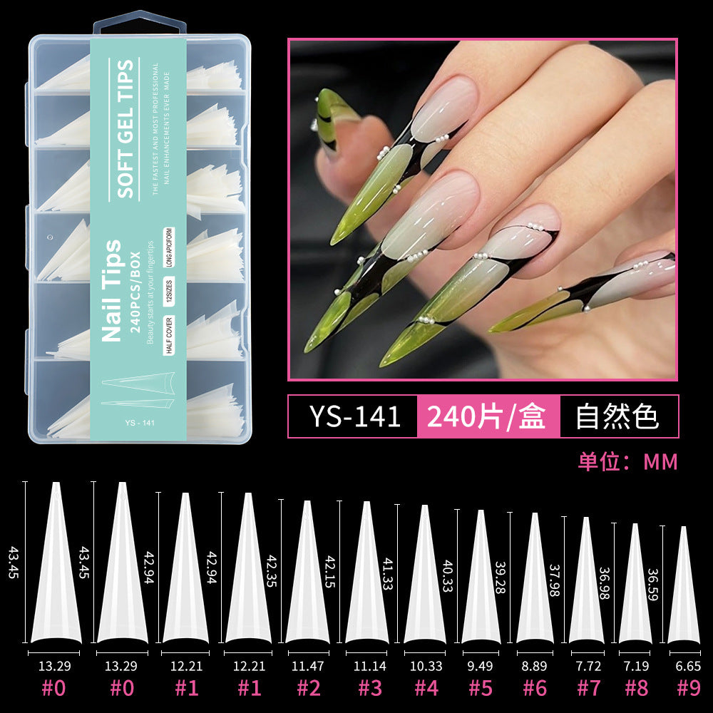 Nail Tips semi-full sticker, light sticker, extended water pipe nail 240 pieces XXXL thin dog transparent manicure patch fake nail