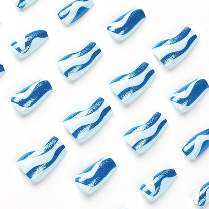 Wear nail short ballet blue glitter wave nail patch Wear nail wholesale Wear nail advanced nails｜365nails