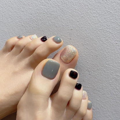 Morandi color summer foot nail wear nail art finished fake nail nail art patch foot nail patch removable｜365nails