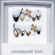 Edgy Monochrome Series: "Leopard Bikini" – Long Almond Handmade Press-on Nails