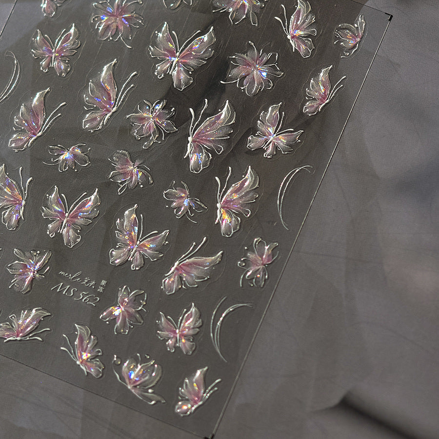 Iridescent Crystal Butterfly – 3D Embossed Nail Art Set