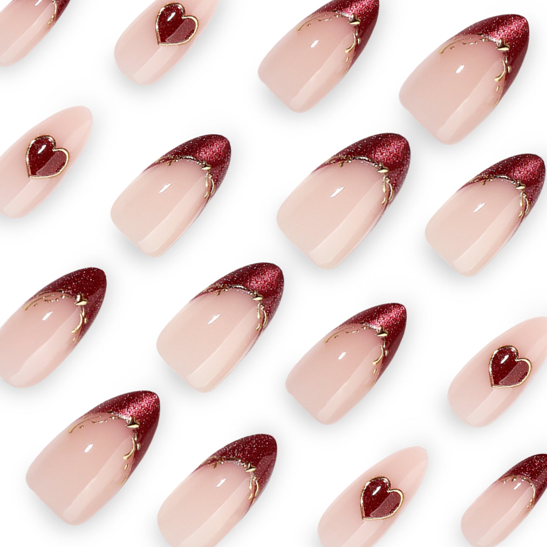 Lefan French Red Wear-On Nails, Red Heart-Shaped Fake Nail Tips, Cross-border Hot Sale 3D Nail Tips Wholesale