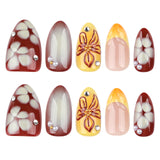Popular short almond 3D three-dimensional flower multi-color press-on nails