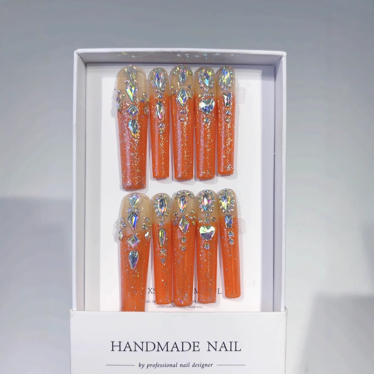 Orange Crystal Shimmer Press On Nails