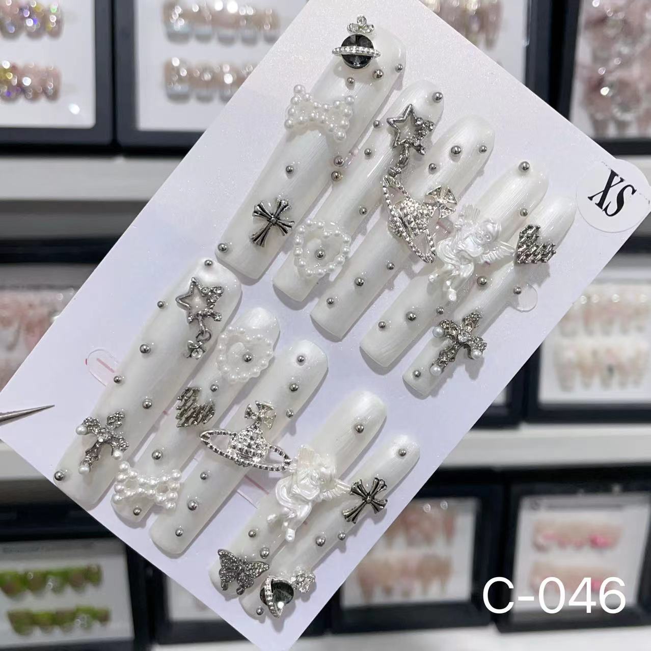 Extra Long 5.5cm Water Pipe Press-On Nails | Handmade Collection | Round Shape