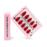 Premium Sense 30 Pieces Boxed Wear Nail Big Red Solid Color Gel Nail Art Short Almond Nail False Nail｜365nails