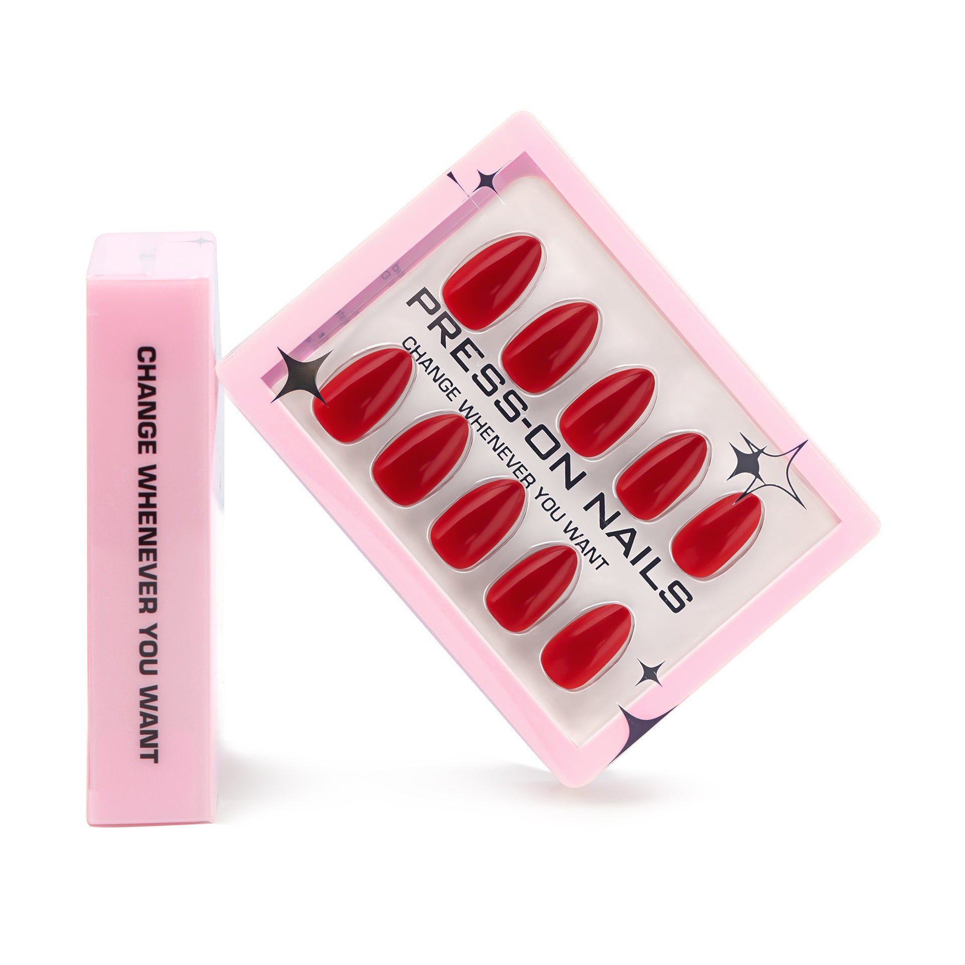 Premium Sense 30 Pieces Boxed Wear Nail Big Red Solid Color Gel Nail Art Short Almond Nail False Nail｜365nails