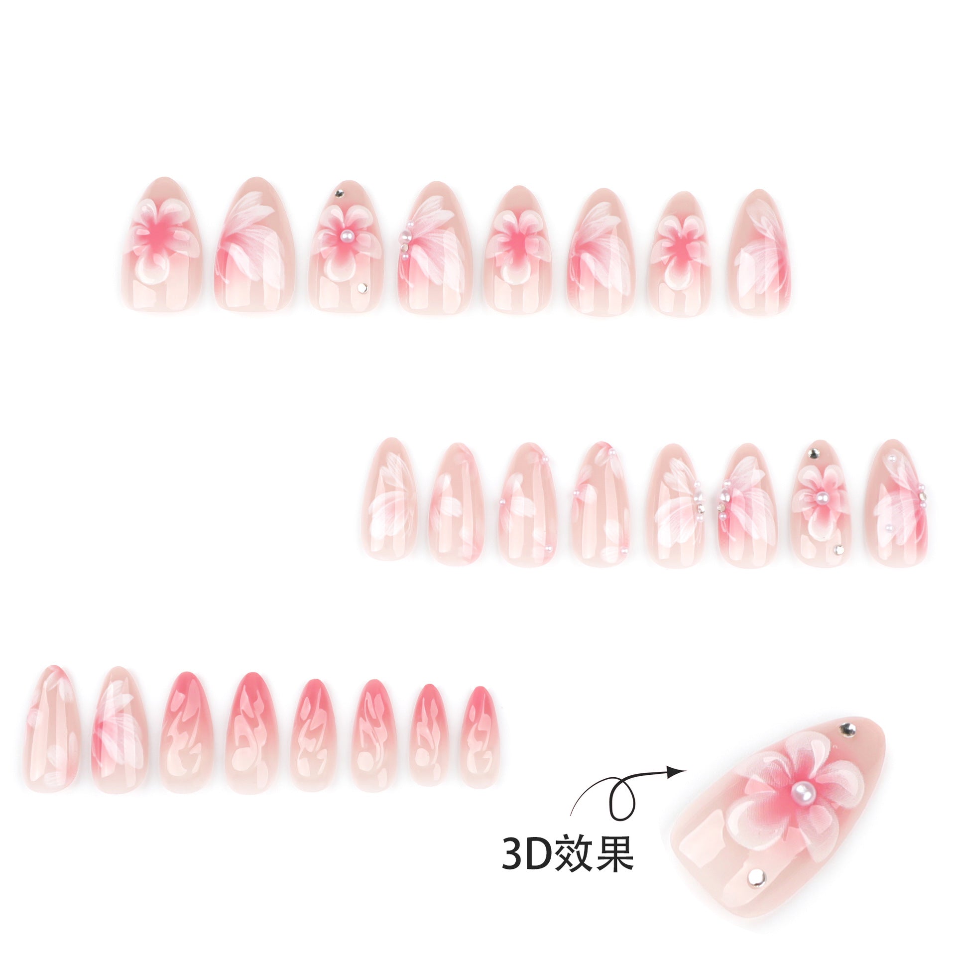 歐美熱銷 3D 花朵特別款 可重複使用穿戴甲 批發｜365nails
