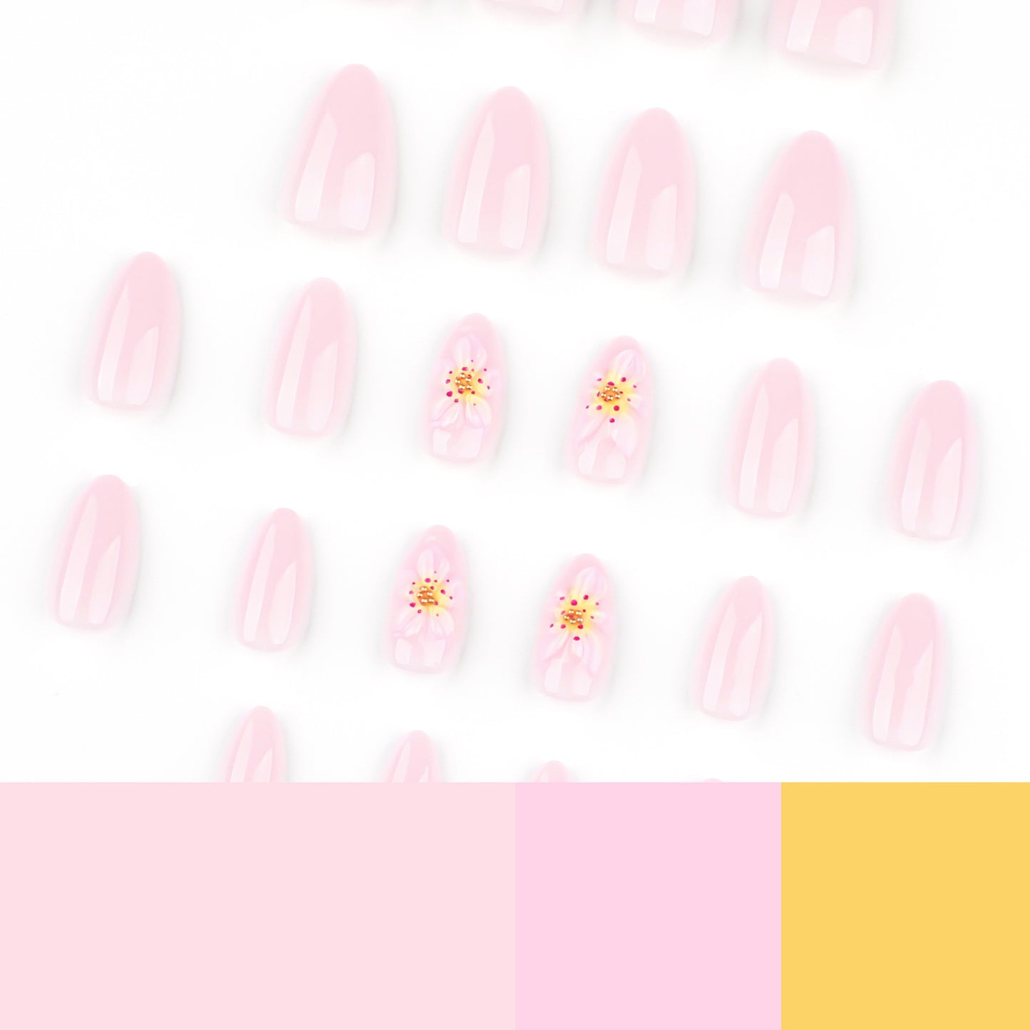 Short almond 3D three-dimensional fresh flower press-on nails