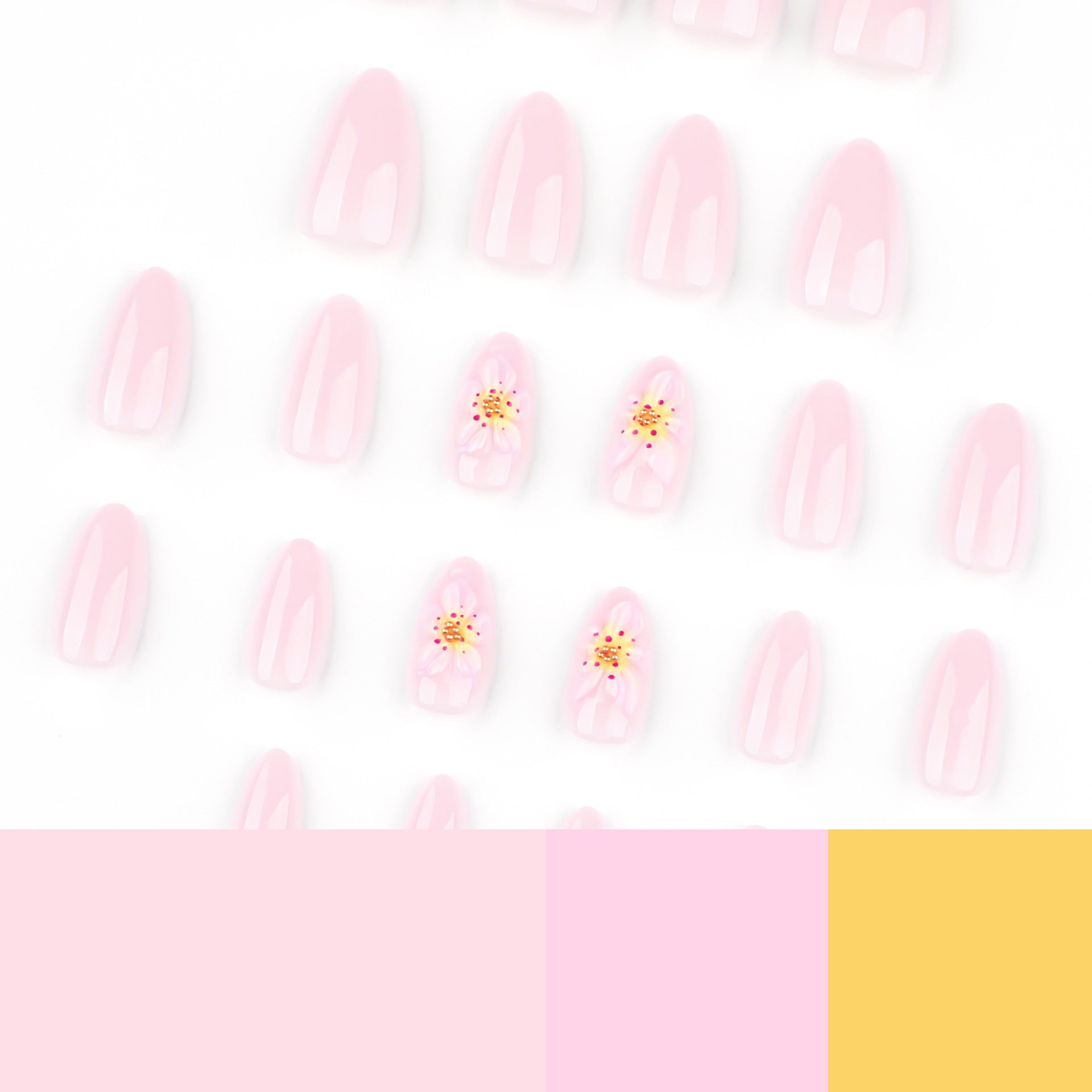 Short almond 3D three-dimensional fresh flower press-on nails